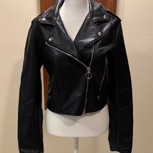 Bershka Black Leather Biker Jacket - size Medium